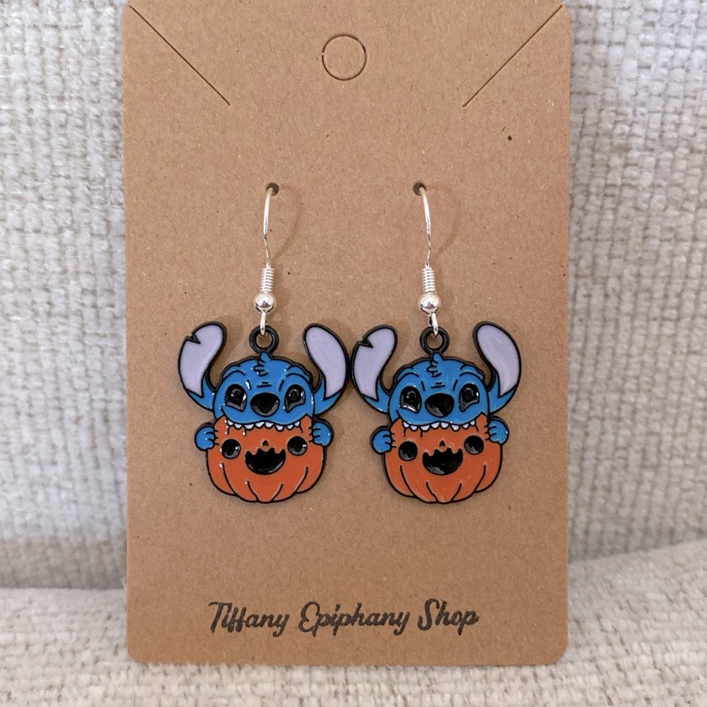 Disney Inspired Jack-O-Lantern Stitch Earrings NWT